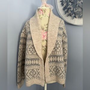 Lucky Brand Beige and Gray Geometric Cardigan